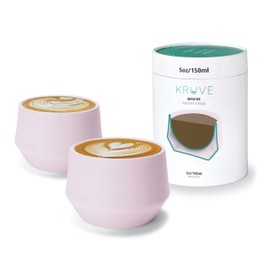 KRUVE IMAGINE Porcelain Latte Coffee Cups, Double Walled Latte Cups, Glass Cups Set of Two - 5oz Thermal Spherical Design for Latte Art, Insulated Coffee Mugs for Heat Retention (Pink)
