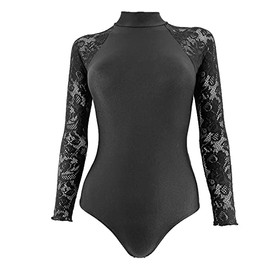 Starlite Flexuous Black Sallee Polo Neck Sleeved Leotard (12-13 Years)