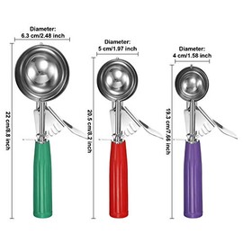 GuDoQi Cucharas de Helado, 3 Tamaño (4cm 5cm 6cm), Acero Inoxidable de Grado Alimenticio, Cucharas para Excavar Fruta, Bolitas de Espinaca, Cuchara para Magdalena, Helados DIY