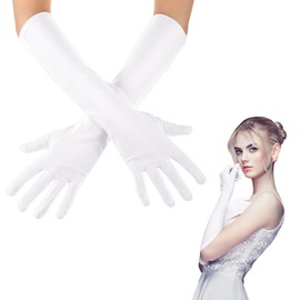 Boyiee Long Opera Elbow Length Gloves 16 Inch Banquet Party Wedding Gloves Stretchy Costumes Gloves for Men Women(White)