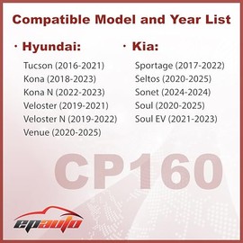 EPAuto CP160 (CF12160) Filtro de aire de cabina con carbón activado, repuesto para Hyundai Kona, Kona N, Tucson, Veloster, Veloster N, Venue, Kia Selt