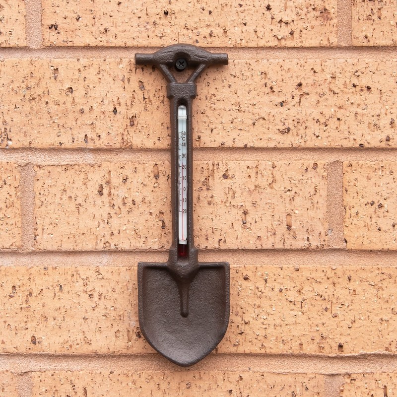 Cast Iron Wall Mounted Trowel Spade Outdoor Garden Tool Thermometer