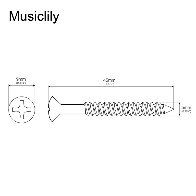 Musiclily 5x45mm Neck Plate Screw Screws, Chrome(Pack of 8)