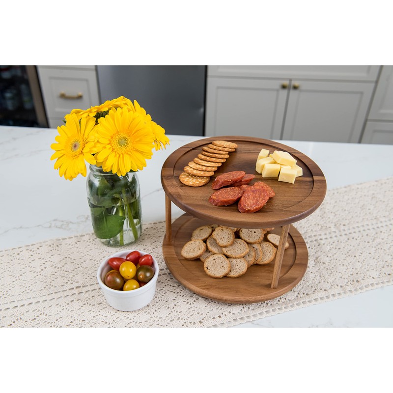 Lipper International 1302 Acacia Wood 2-Tier 10" Kitchen Turntable