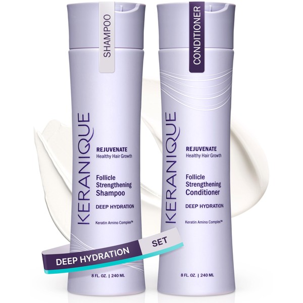 Keranique Hydrating Shampoo and Conditioner Set - Deep Hydration Hair Shampoo and Conditioner for Repairing Natural Moisture with Keratin - Sulfate-Free Intense Hydrator for Dry, Thin, Damaged Hair