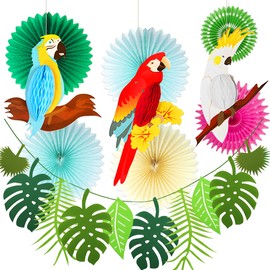 Tropical Birds Honeycomb Paper Cutouts Parrot Honeycomb Palm Leaves Banner Hawaiian Beach Luau Party Hanging Decorations Tiki Bar Supplies
