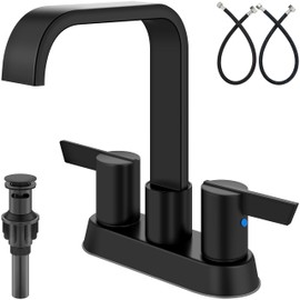 GBBNE Bathroom Faucet 4 Inch Centerset 3 Hole,Double Handle Faucet for Bathroom Vanity with Supply Lines and Pop-Up Drain Matte Black