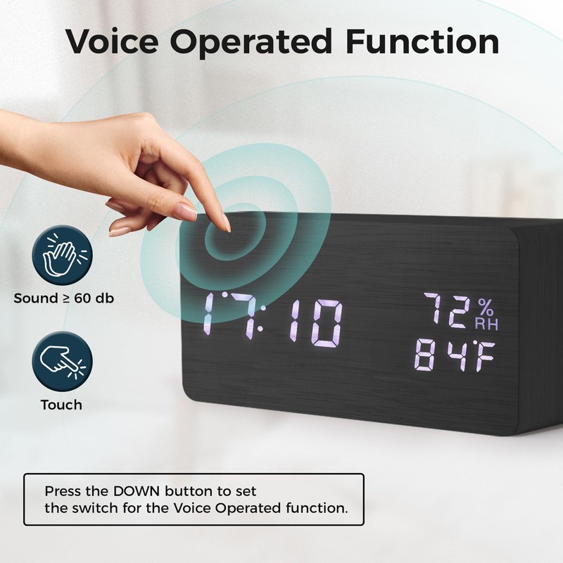 Virklyee Wooden Digital Cube Alarm Clock with LED Temperature Display,