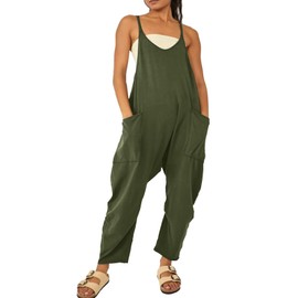 Litthing Women’s Dungarees Wide Leg Jumpsuit with Big Pockets Oversized Loose Zip Casual Overalls Adjustable Thin Straps Solid Colour Pant One Piece Baggy Comfort Romper Playsuit