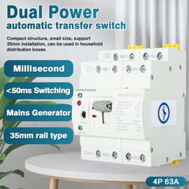 Jadeshay Automatic Dual Power Transfer Switch, ATS Power Supply Controller Uninterruptible Transfer Switch G2R 4P 63A Automatic Transfer Switch Electric Selector Switch 220V