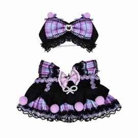 Clothes for 15cm/17cm LB Doll Accessories Suit, Premium Fashion Dresses+Bow Hair Accessory (01.Black Purple (Hair Bow+Dress))