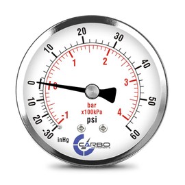 CARBO INSTRUMENTS Carbo Instruments 2-1/2" Pressure Gauge, Chrome Plated Steel Case, Dry, Compound Vacuum -30 Hg - 0-60 Psi Back Mount 1/4" Npt 2- 1/2 28-36A