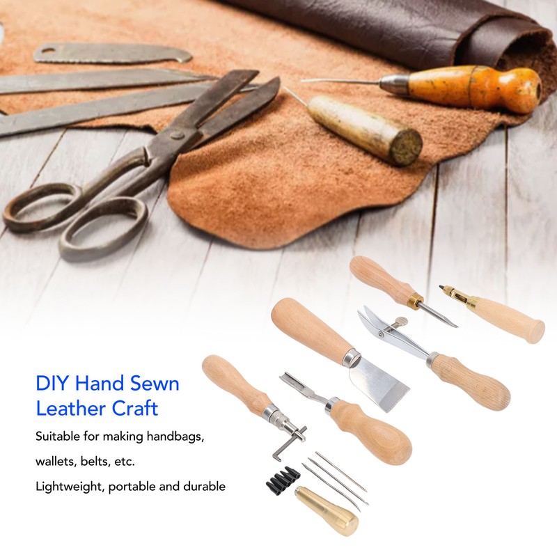 Leather Working Tools Set Log Color Curved Handle DIY Hand