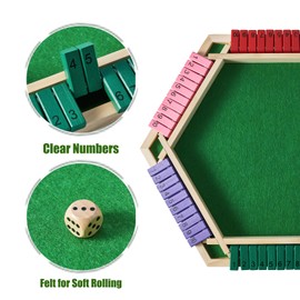 Vamslove Shut The Box Game for 6 Player with 12+4 Dice - Colorful 6 Sided Wooden Board Math Number Games for Kids Adults Families Party Club (Instructions Included)