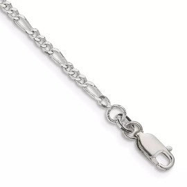 GlittersandGold Sterling Silver 2.25mm Figaro Chain Anklet Necklace