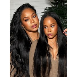 Sunber Yaki Straight Human Hair Wig Pre Cut 7x5 HD Lace Front Wig Bye Bye Knots Pre Plucked Bleached Knots Put On and Go Glueless Yaki Straight Human Hair 180% Density 18Inch Yaki Straight Wigs