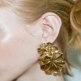 Jumbo Fold Flower Earrings Alloy Drop Dangle Exaggerated Floral Stylish Earring for Women Gold