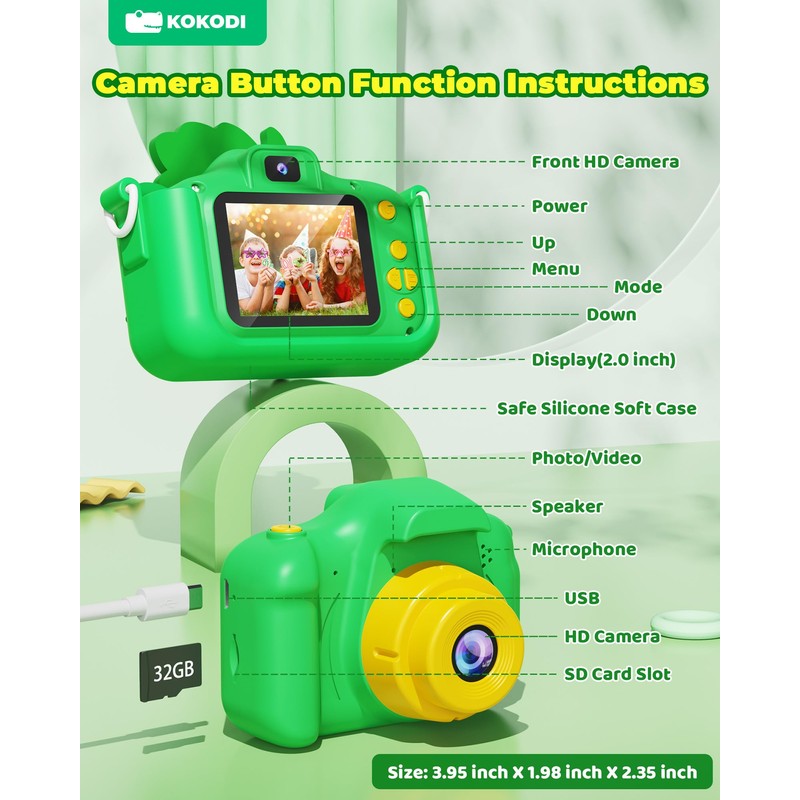 KOKODI Kids Camera Toy Digital Camera for Toddler Boys, Dinosaurs
