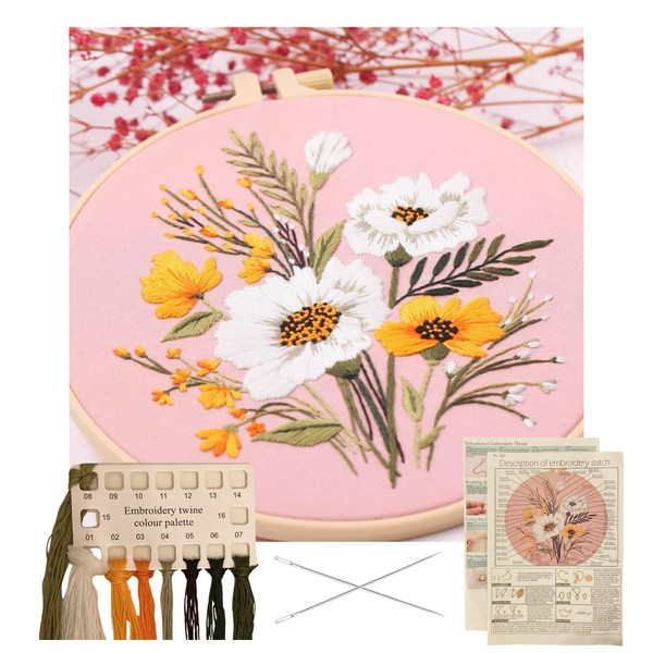 Botanical Embroidery Kit for Adults. Beginners Floral Cross Stitch Set