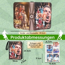 Oirigaga Football Trading Card Album, Football Cards Scrapbook with Zip, Carry Handle, 4 Pockets, 50 Pages, 400 Cards Collector's Folder, Collector's Book, Sports Cards, Book Folder