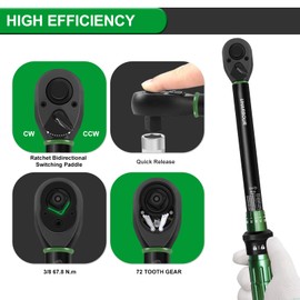 Uharbour Torque Wrench 3/8 Drive, 3/8 Torque Wrench 5-50 Ft-Lb, Dual-Direction Adjustable Ratchet with 72 Teeth, Torque Wrench for Car, Moto and Bicycle with Audible Click