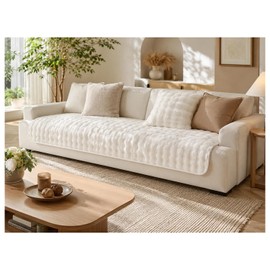 Faux Fur Couch Cover, Soft Plush Warm Sofa Cover, Thick Fuzzy Non Slip Sectional Sofa Slipcover, Cozy Furniture Protector for Dogs, Cats, Kids, L Shaped Couch and 3 Cushion Sofa(36"x82" White)