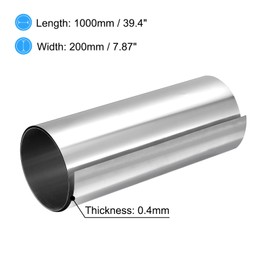 uxcell 304 Stainless Steel Foil Roll，0.4mm x 200mm x 1M Polished Finish Metal Strip Plate Sheet for Crafts, Electronic Equipment, Silver Tone