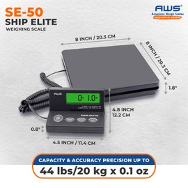 American Weigh Scales Digital Shipping Scale | Highly Accurate Multifunctional Postal Package & Luggage Weighing Scale | 110 lbs x 0.1 oz | Backlit LCD | Battery & AC Adapter | Compact Platform