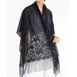 RIIQIICHY Women's Floral Lace Mesh Party Prom Wedding Shawl Scarf with Fringe