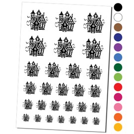 Spooky Scary Haunted House Mansion with Bats Broken Windows Temporary Tattoo Water Resistant Fake Body Art Set Collection - Black (One Sheet)