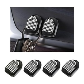ZNDAW 4 PCS Bling Car Mini Hooks, Cute Rhinestone Adhesive Back Seat Auto Hangers, Multifunctional Crystal Hanging Storage Hook for Vehicle Dashboard Wall Hat Coat Towel Key (White)
