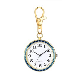 JewelryWe Pocket Watch with Carabiner Key Ring Quartz Watch Analogue Rhinestone Watch for Doctors Nurses Paramedic Chefs Gold White, 1-a, Festive Occasions