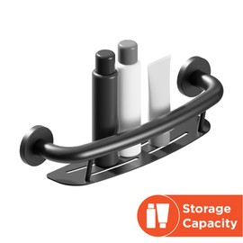 HEALTHCRAFT Plus 2-in-1 Shampoo Shelf and Grab Bar (19.5 Inch) | ADA Compliant Bathroom Safety Grab Bar for Seniors, Wall-Mounted, Supports Up to 500 lbs, Matte Black