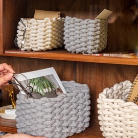 Aufbewahrungskorb Baumwollseil Korb Aufbewahrung Wickelkommode Organizer Grau Aufbewahrungskörbe für Schrank Badezimmer Kinderzimmer