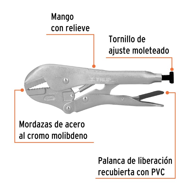 Truper PPT-7R, Pinza de presión 7", mordaza recta, acero al