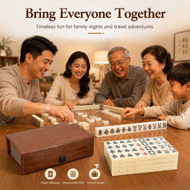 144-Tile Mini Chinese Mahjong Set with Storage Case & Dice