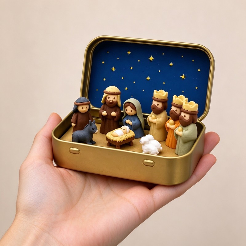 Mini Nativity Scene in a Metal Box – Portable Christmas
