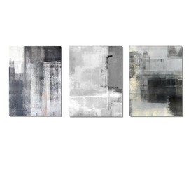 3 Pieces Modern Abstract Oil Painting Prints Black and White Pink Home Minimalist Wall Decor for Living Room Bedroom Decor Canvas Prints, Wrapped (Black and White),12x16inchx3