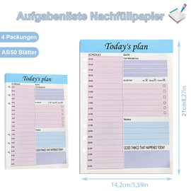 Daily Planner Undated, Pack of 4, 21 x 14.2 cm Appointment Calendar, 6 Holes Loose Leaf Folder Paper, ToDo Planner, Suitable for Drawing, Diary and Notes, A5/50 Sheets, Colourful