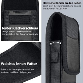 Vertical Hip Belt Bag Suitable for Cubot Kingkong 9 8 7 6 5 Pro Star Power 4G 5G King Kong Belt Bag with Carabiner Hook, Clip and Loop Side Horizontal Protection Case Black