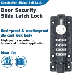 Combination Door Security Slide Latch Lock,V·RESOURCING® High Security 4 Digit Pin Dial Gate Lock for Sheds, Home Reinforcement, barns, Fences, childproofing, cupboards, Workshop