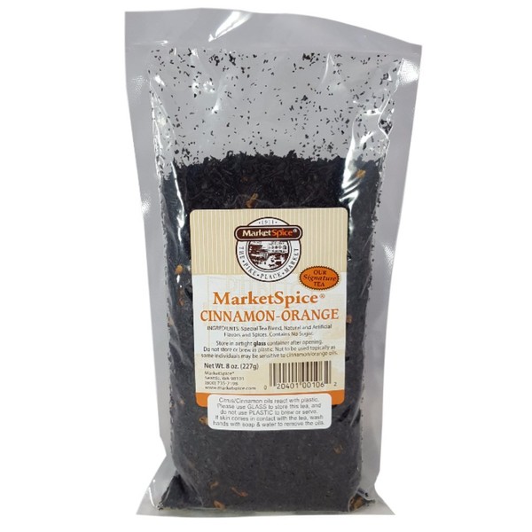 Market Spice Cinnamon Orange Loose Leaf Tea, 8 oz. Package With Brewing And Storage Instructions. (Cinnamon-Orange 8 oz.)