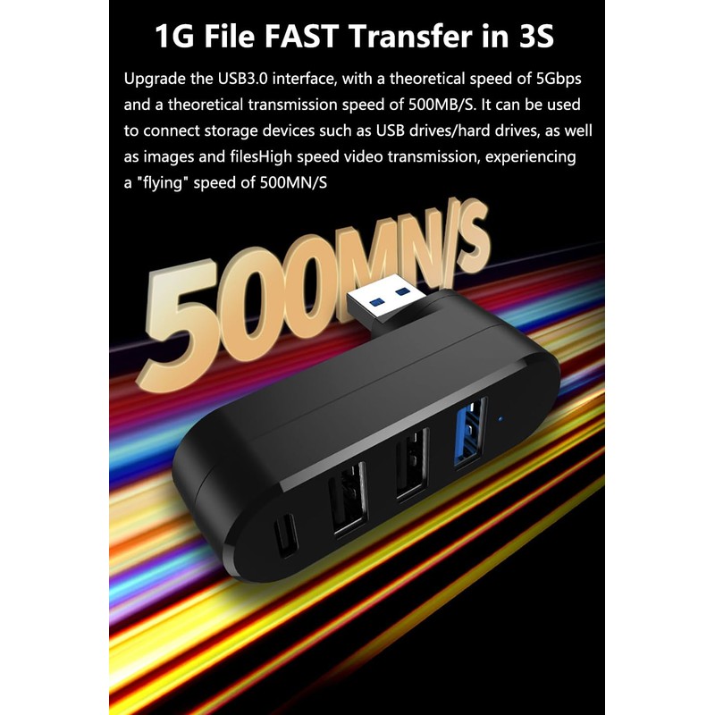 4Ports USB 3.0 Hub [90°/180° Degree Rotatable], USB Splitter Extender