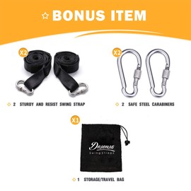 Tree Swing Straps Kit, Best 5FT Hanging Tree Straps, Heavy Duty 2200 LBS with Two Stainless Steel Carabiners, Fit for Tire, Porch, Outdoor and Baby Swing Hanger (Black)