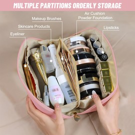 ZKGYUS Makeup Bags, Large Capacity Cosmetic Bag Women, Waterproof Portable Travel Make Up Bag, Ideal for Travel or Daily Use, Pink