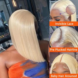 613 Blonde Bob Wig Human Hair 10 Inch 13x4 HD Bob Lace Front Wigs Human Hair Pre Plucked 200 Density Blonde Wig Human Hair Short Bob Wigs for Women