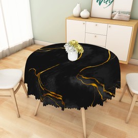 SIEDYCV Black Marble Round Tablecloth 54 Inch Black Marbling Golden Line Fabric Table Cloth Polyester Waterproof Reusable Modern Table Cover for Cottage Garden Theme Party Kitchen Dining Decoration