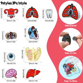 DanLingJewelry 9Pcs Medical Enamel Pins Set Creative Human Organs Lapel Pins Accessory for DIY Backpacks Clothes Hats Bags Decor, Metal, no gemstone