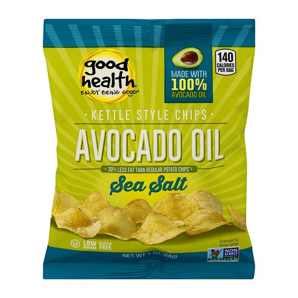 Good Health Kettle Style Potato Chips, Avocado Oil, Sea Salt, 1 oz. Bag, 30 Pack – Gluten Free, Crunchy Chips Cooked in 100% Avocado Oil, Great for Lunches or Snacking on the Go