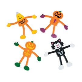 Cute Religious Halloween Vibrant Multicolor Characters Bendables - 4"x3" (Pack of 24) Unique, Fun & Inspirational Party Favors for Kids